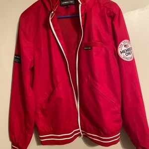 red hoodied waterproof members only jacket